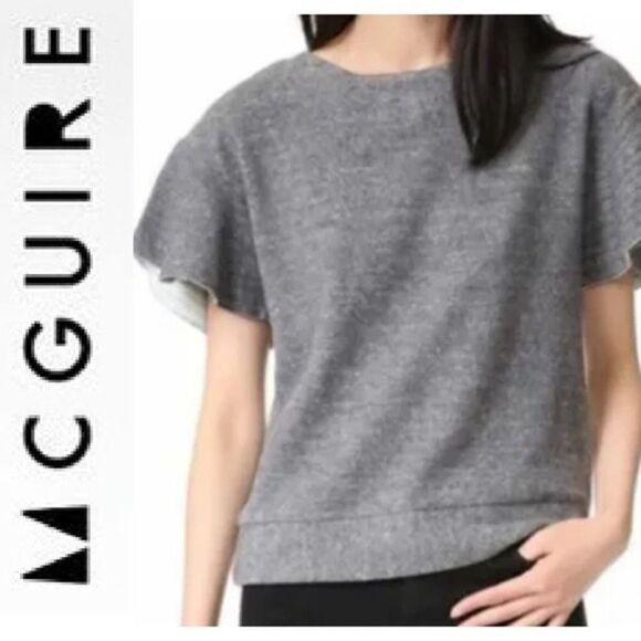 McGuire Bella Tee Blouse Liberty Gray Ruffled Short Sleeve Top Size Small - Picture 1 of 9